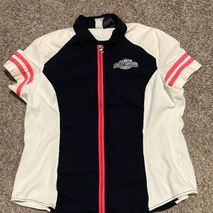 Harley-Davidson Black and Cream Zip-Up Shirt with neon pink Accents